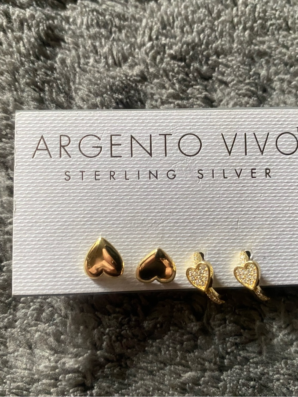 Argento Vivo Gold Heart Stud Duo with Pave Crystal Hearts